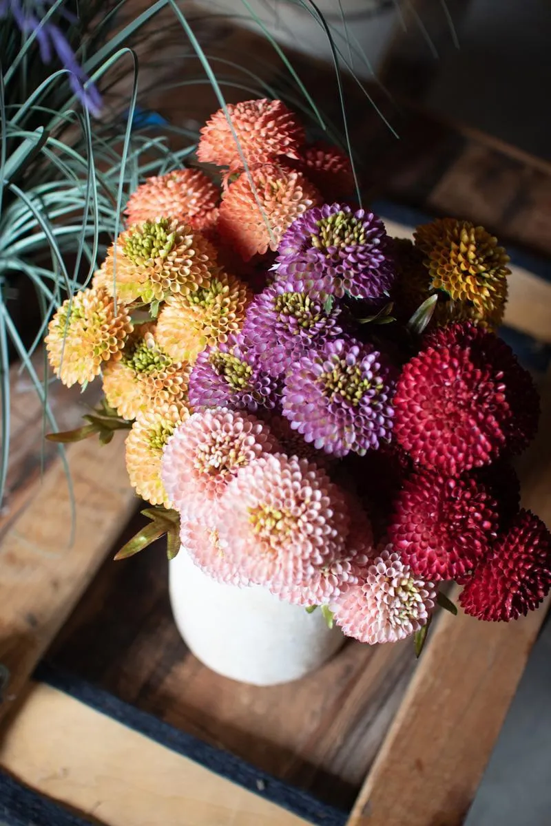 Bundle of 7 Artificial Yellow Ball Dahlias (Pack of 6)