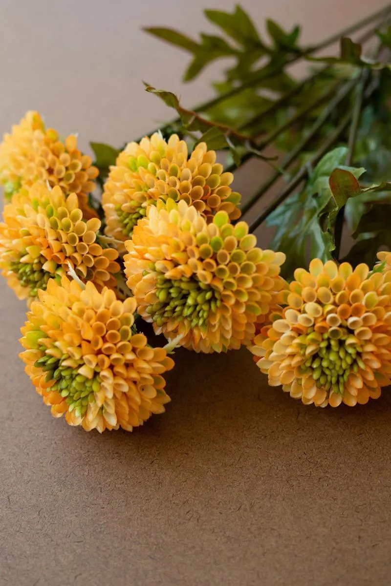 Bundle of 7 Artificial Yellow Ball Dahlias (Pack of 6)