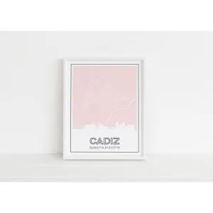 Cadiz Kentucky skyline and map art print with city coordinates