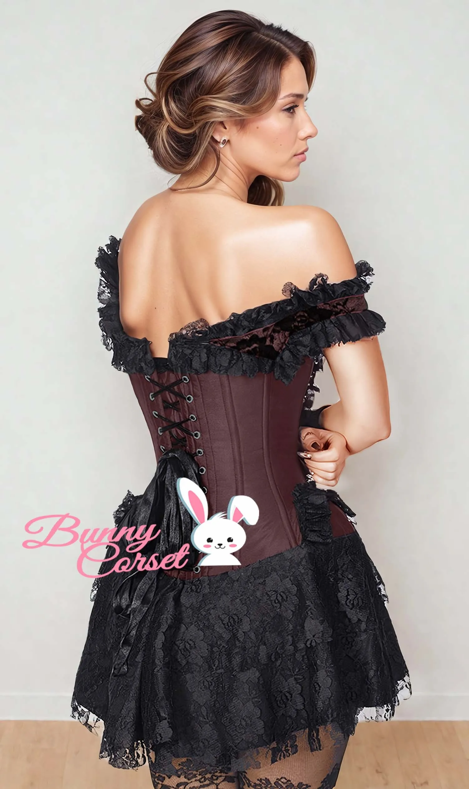 Caetlin Custom Made Brown Halter Burlesque Corset Dress