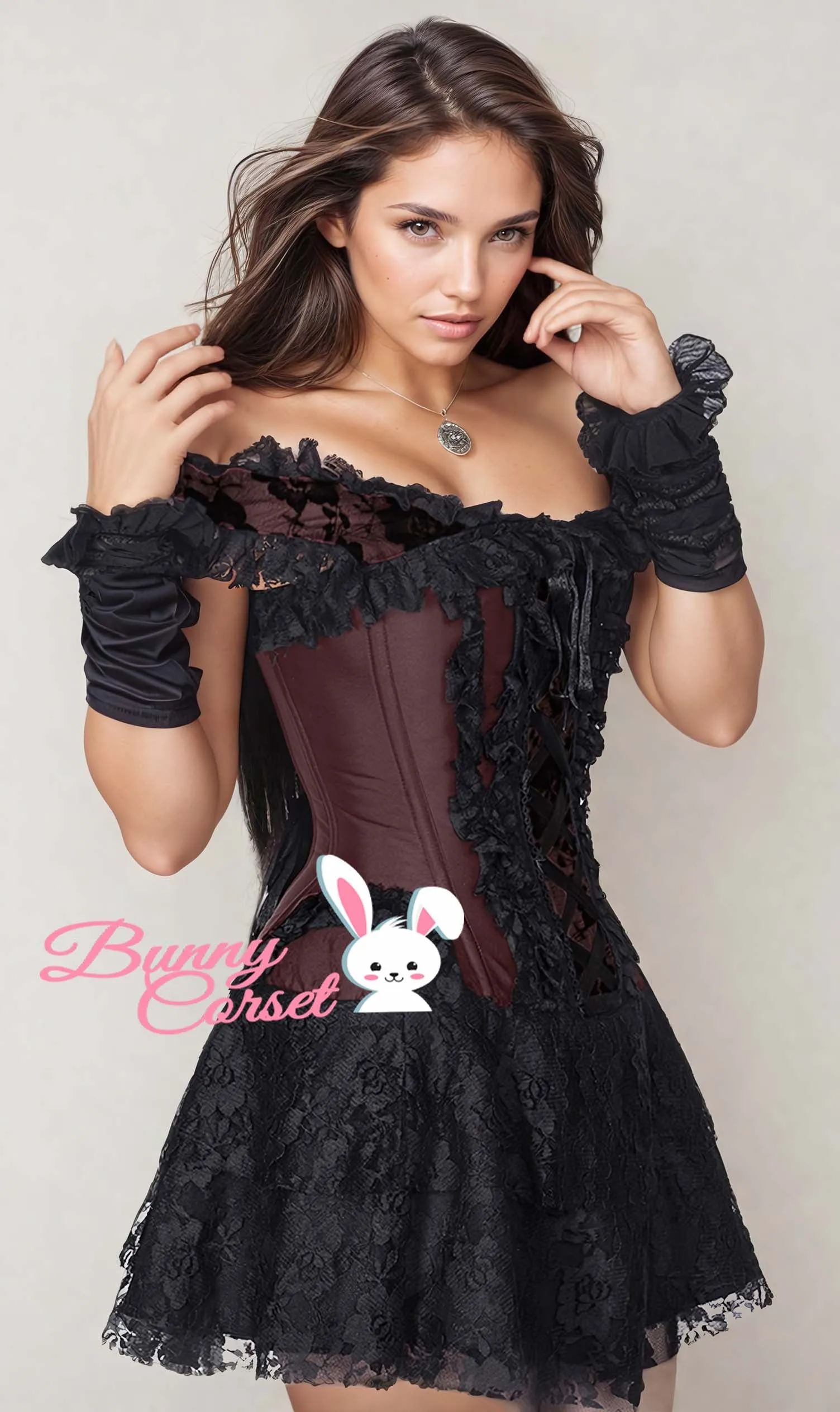 Caetlin Custom Made Brown Halter Burlesque Corset Dress
