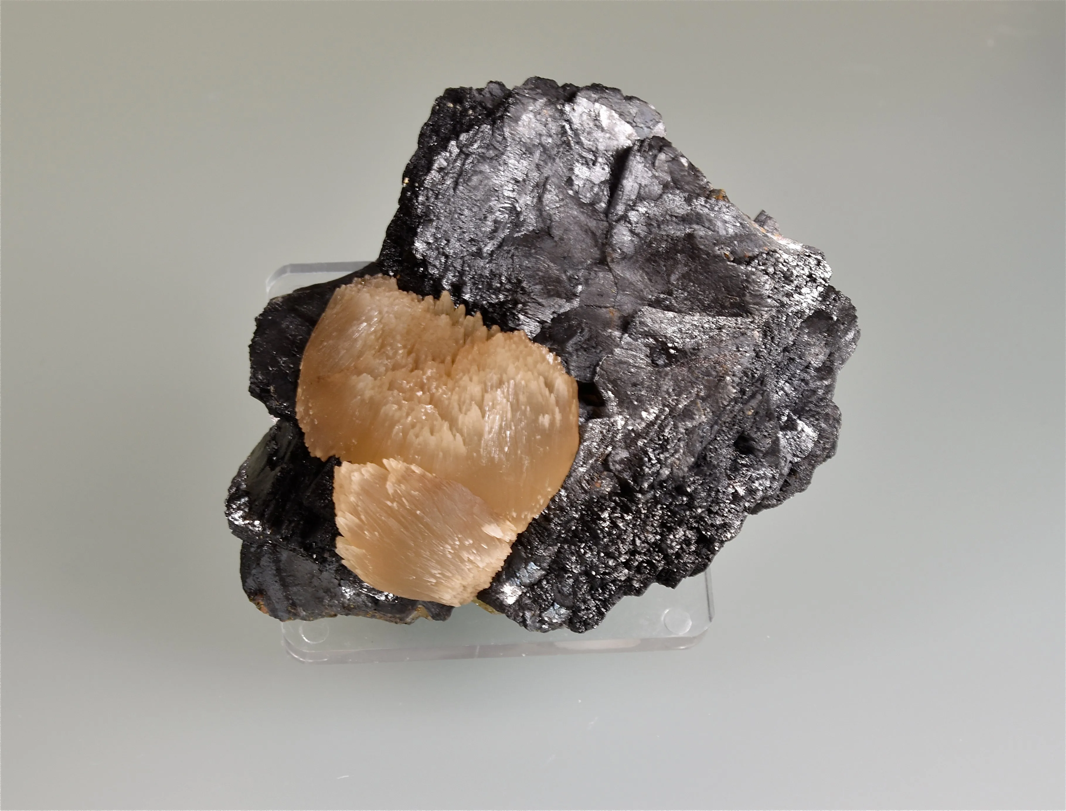 Calcite on Sphalerite, Rosiclare Level Cross-Cut Orebody, Minerva #1 Mine, Ozark-Mahoning Company, Cave-in-Rock District, Southern Illinois, Mined March 1992, Kalaskie Collection #731, Miniature 4.0 x 6.0 x 7.0 cm, $25.  Online 11/6.