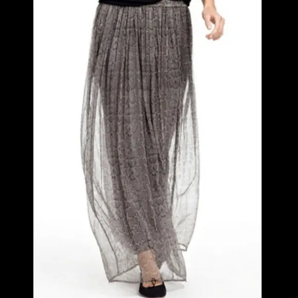 Chan Luu Snakeskin Print Crinkle Maxi Skirt Women's Size Large