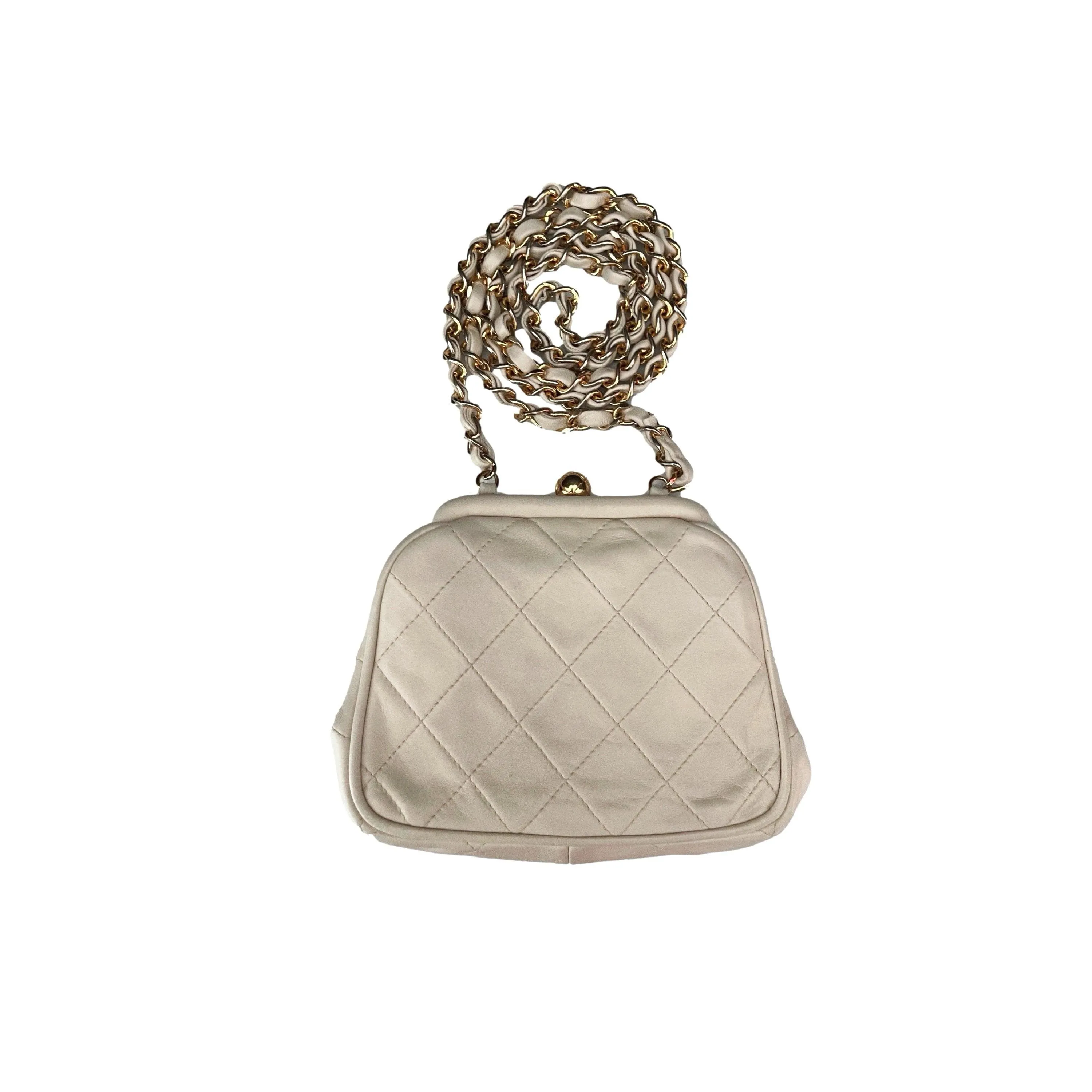Chanel Cream Logo Kisslock Chain Bag
