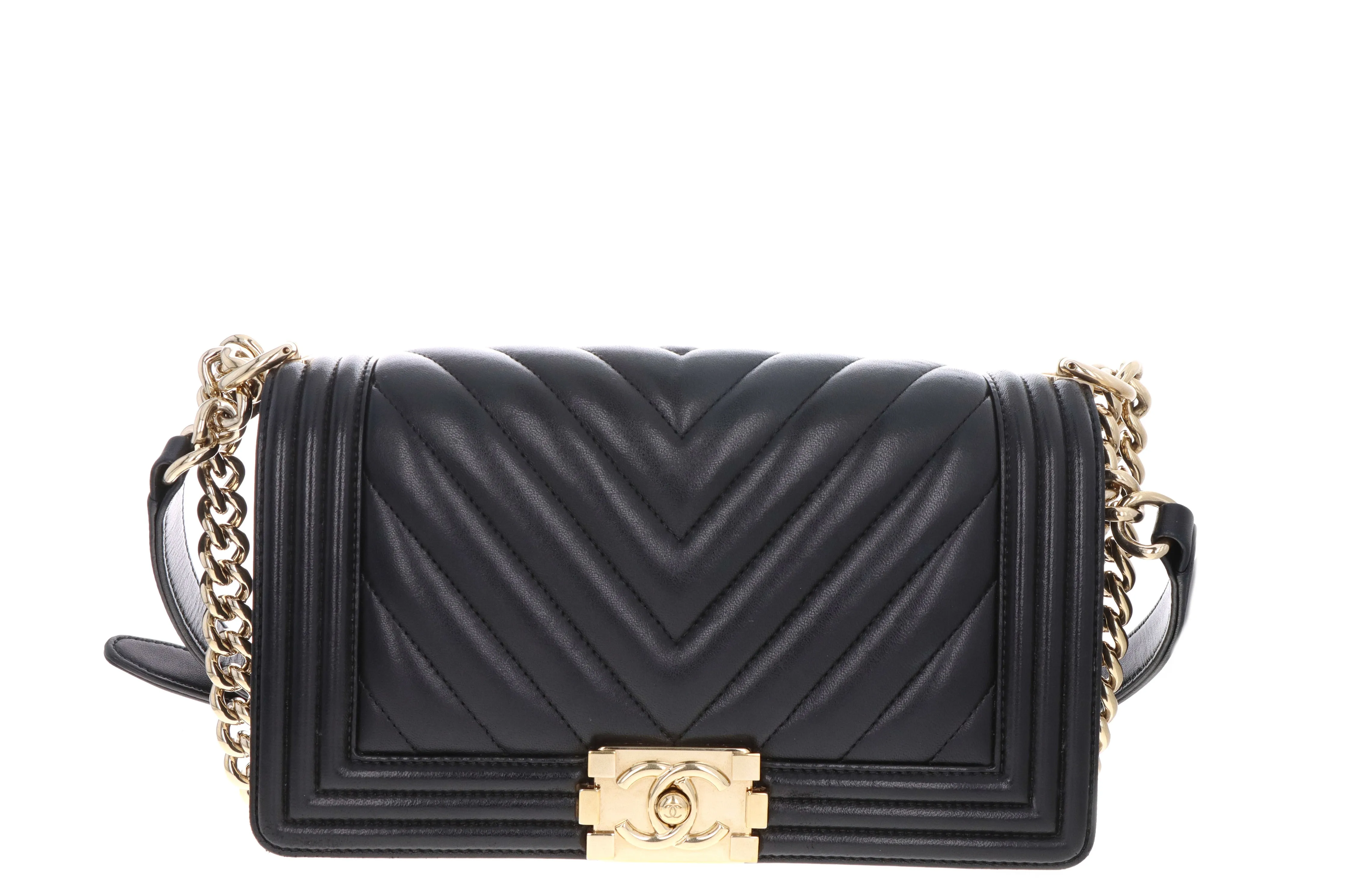 Chanel Lambskin Chevron Medium Boy Bag Black