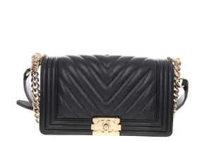 Chanel Lambskin Chevron Medium Boy Bag Black