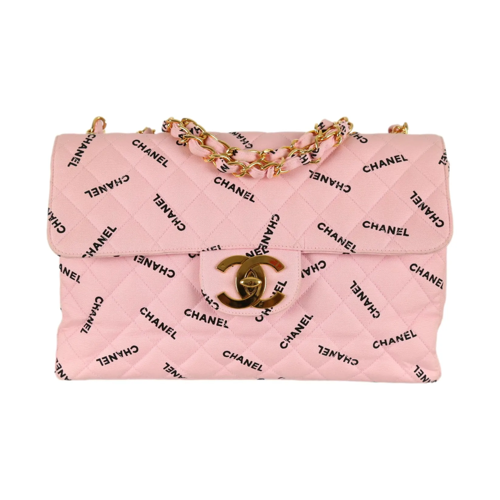 Chanel Pink Jumbo Logo Flap Bag