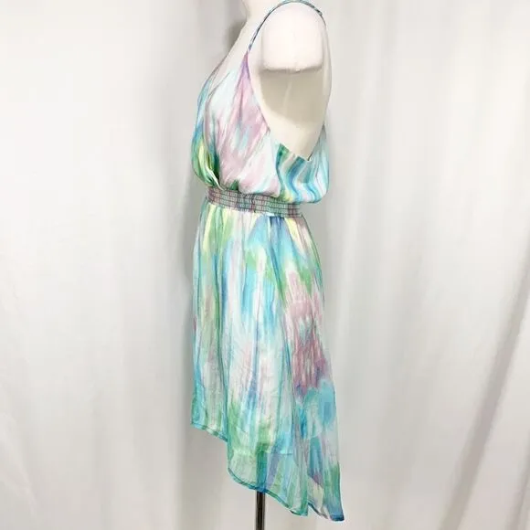 Charlie Jade Purple and Turquoise Tie Dye 100% Silk Dress XS