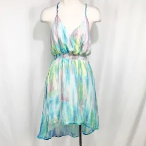 Charlie Jade Purple and Turquoise Tie Dye 100% Silk Dress XS