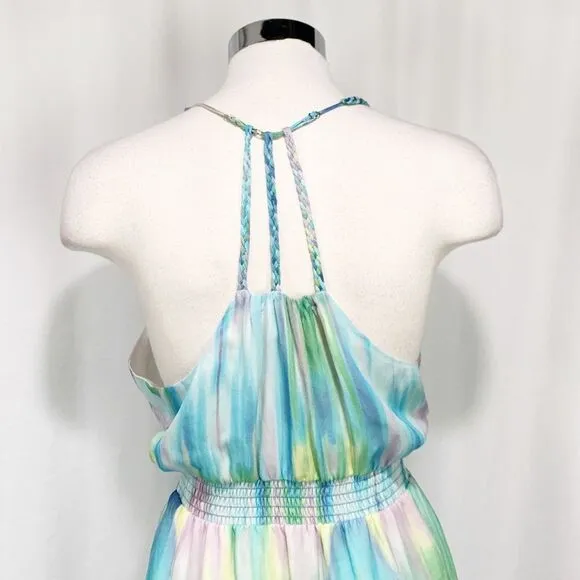Charlie Jade Purple and Turquoise Tie Dye 100% Silk Dress XS