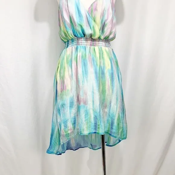 Charlie Jade Purple and Turquoise Tie Dye 100% Silk Dress XS