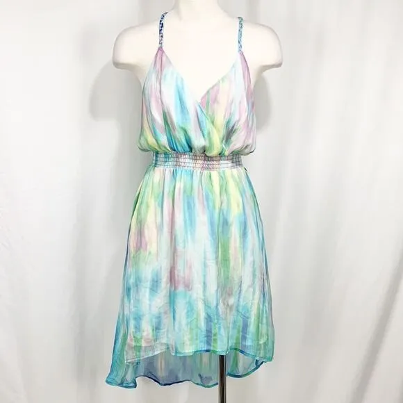 Charlie Jade Purple and Turquoise Tie Dye 100% Silk Dress XS