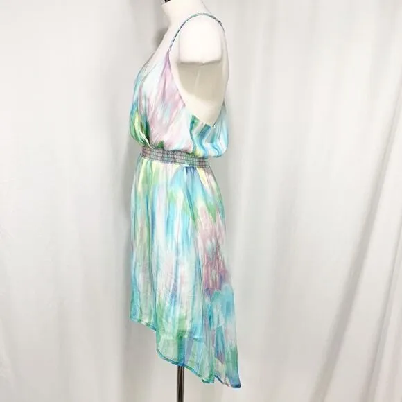 Charlie Jade Purple and Turquoise Tie Dye 100% Silk Dress XS