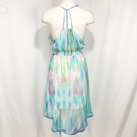 Charlie Jade Purple and Turquoise Tie Dye 100% Silk Dress XS