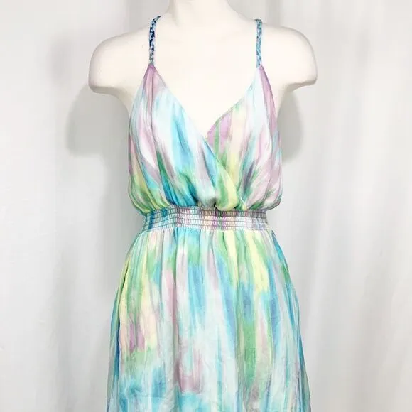 Charlie Jade Purple and Turquoise Tie Dye 100% Silk Dress XS