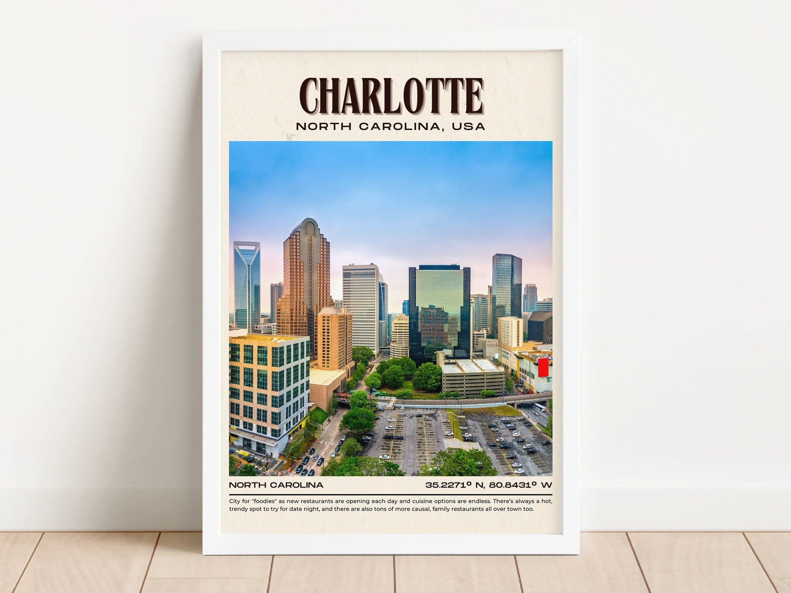 Charlotte Vintage Wall Art,  South Carolina, USA