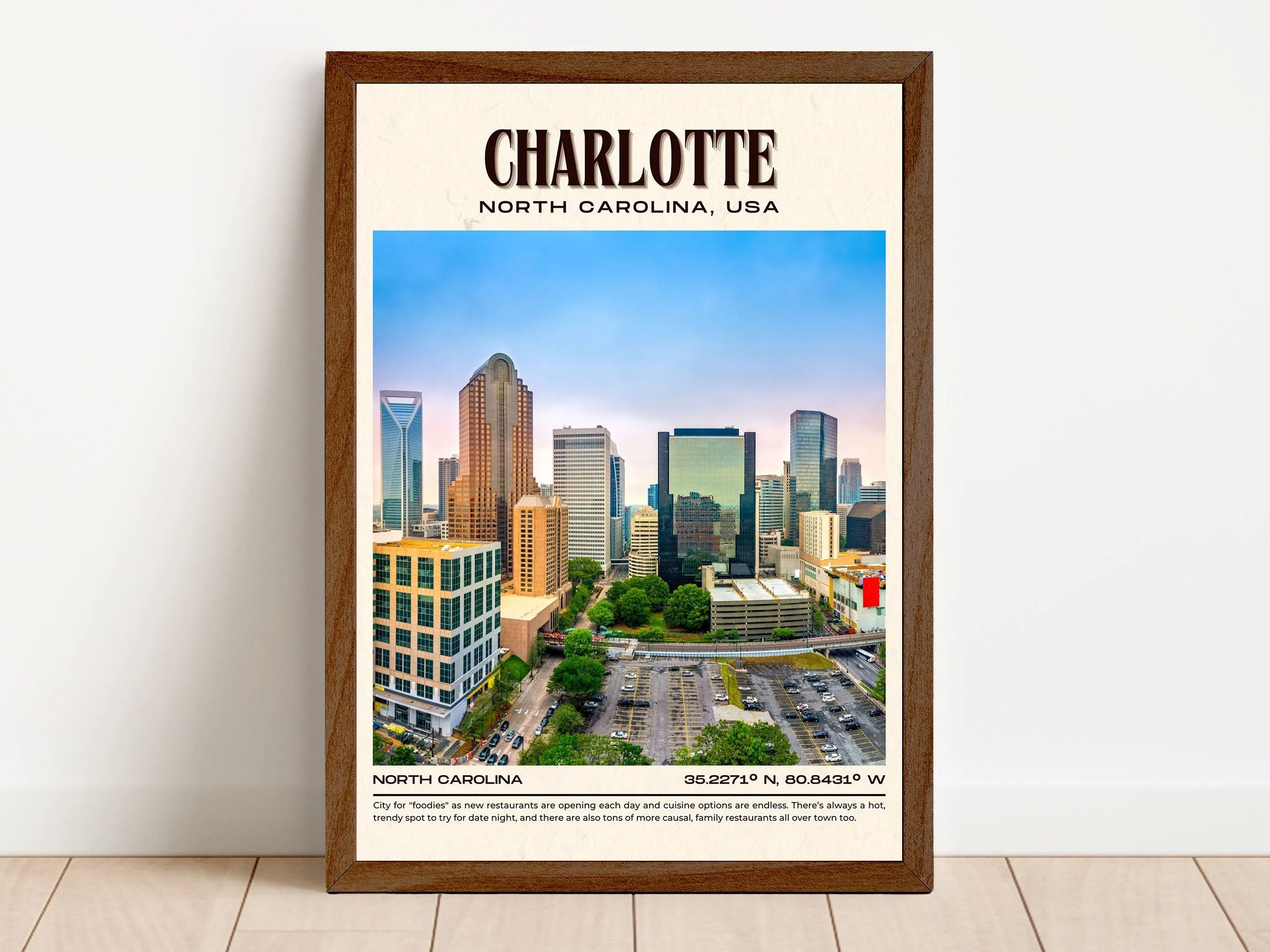 Charlotte Vintage Wall Art,  South Carolina, USA
