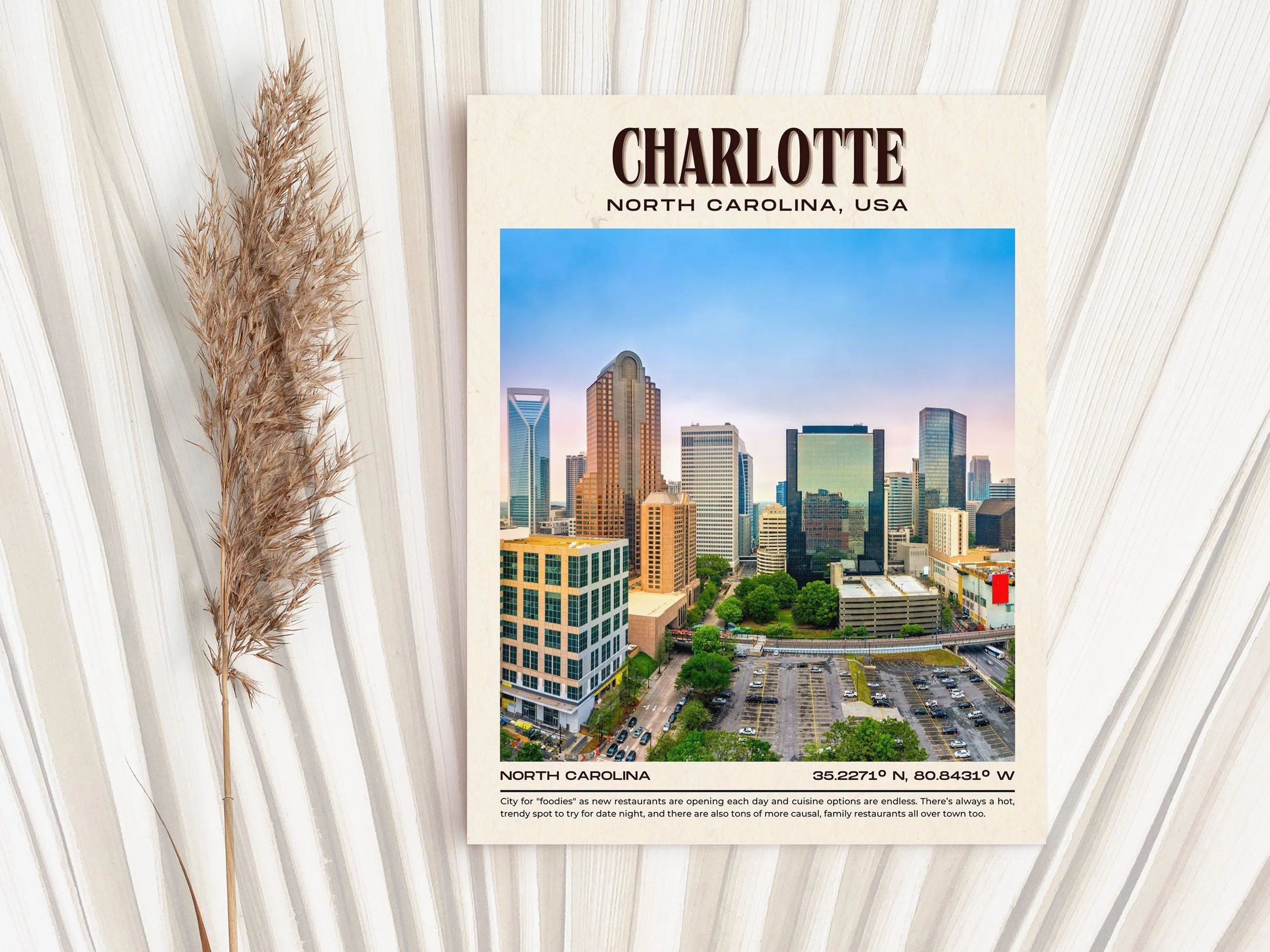 Charlotte Vintage Wall Art,  South Carolina, USA