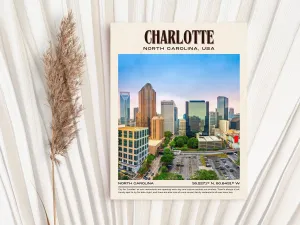 Charlotte Vintage Wall Art,  South Carolina, USA
