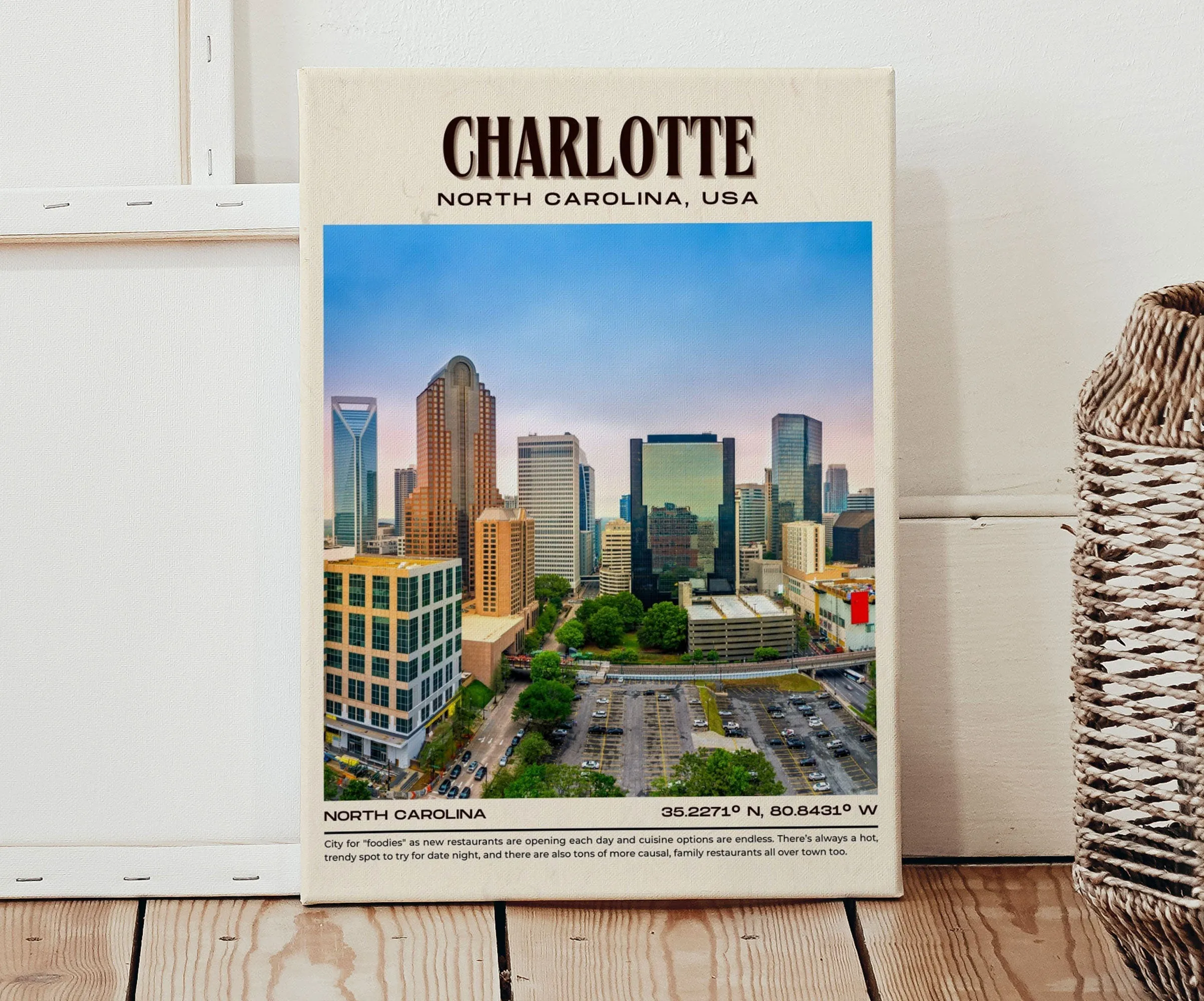 Charlotte Vintage Wall Art,  South Carolina, USA