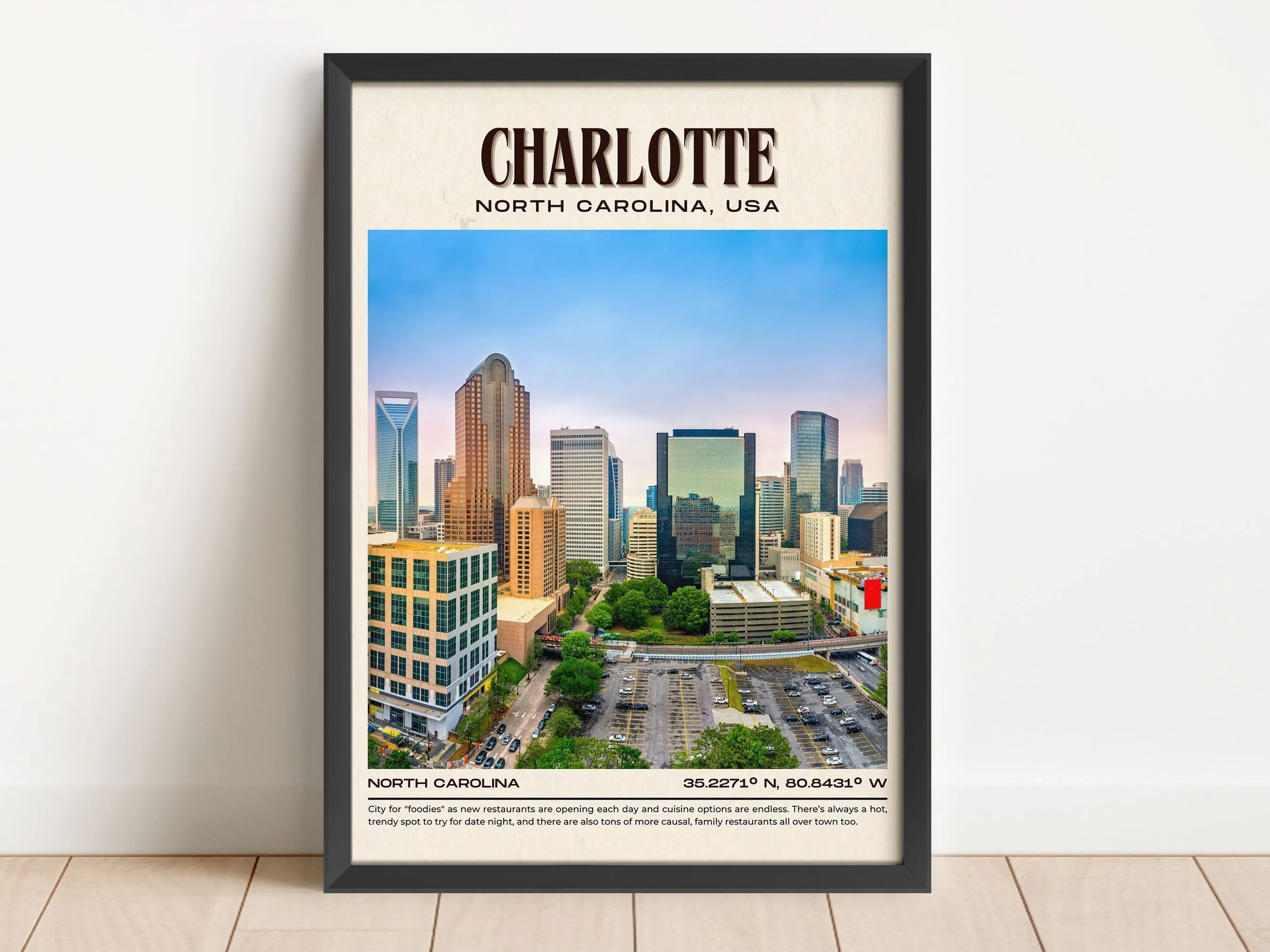 Charlotte Vintage Wall Art,  South Carolina, USA