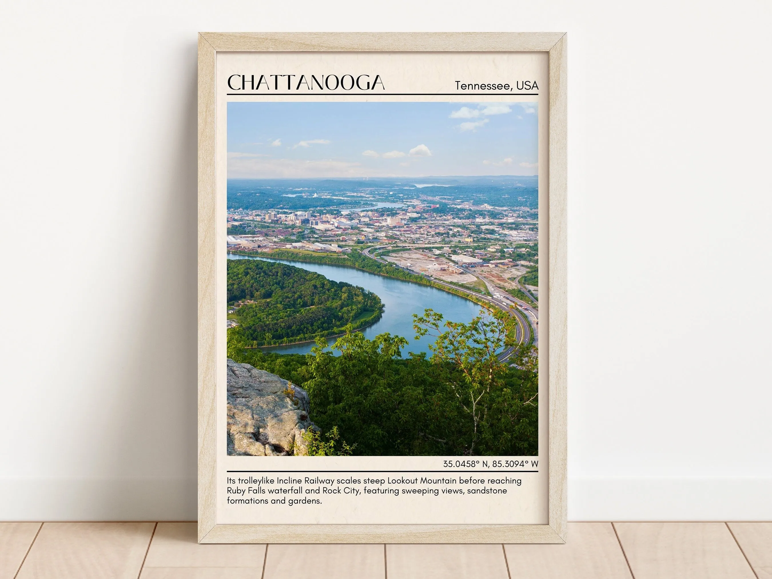 Chattanooga Minimal Wall Art, Tennessee, USA