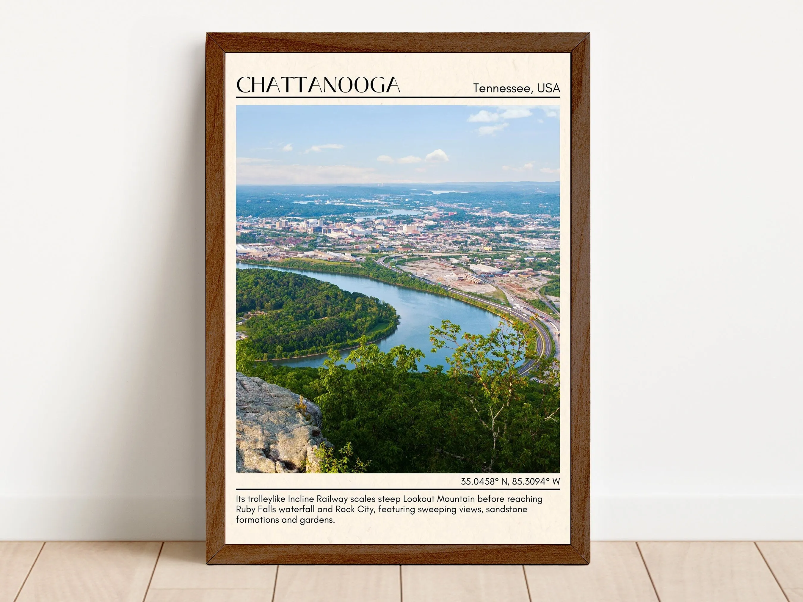 Chattanooga Minimal Wall Art, Tennessee, USA