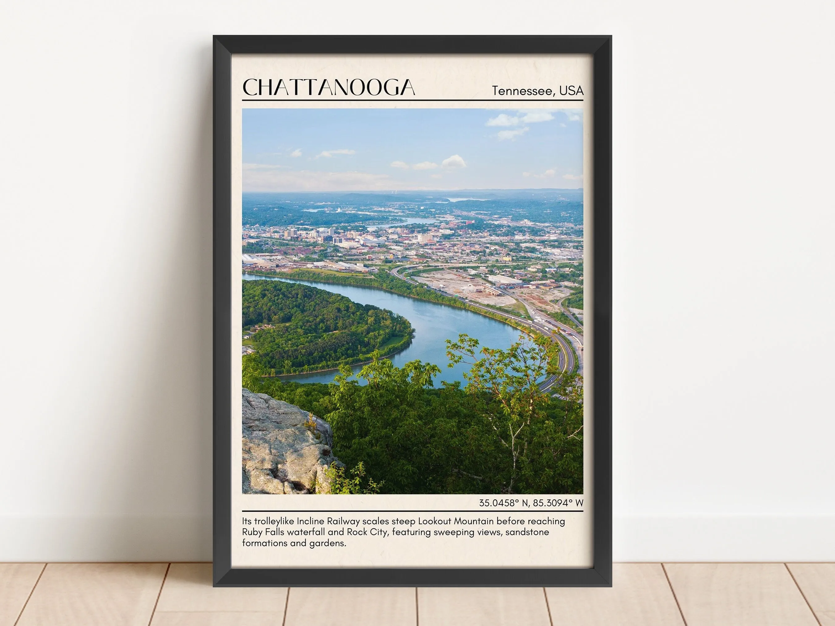 Chattanooga Minimal Wall Art, Tennessee, USA