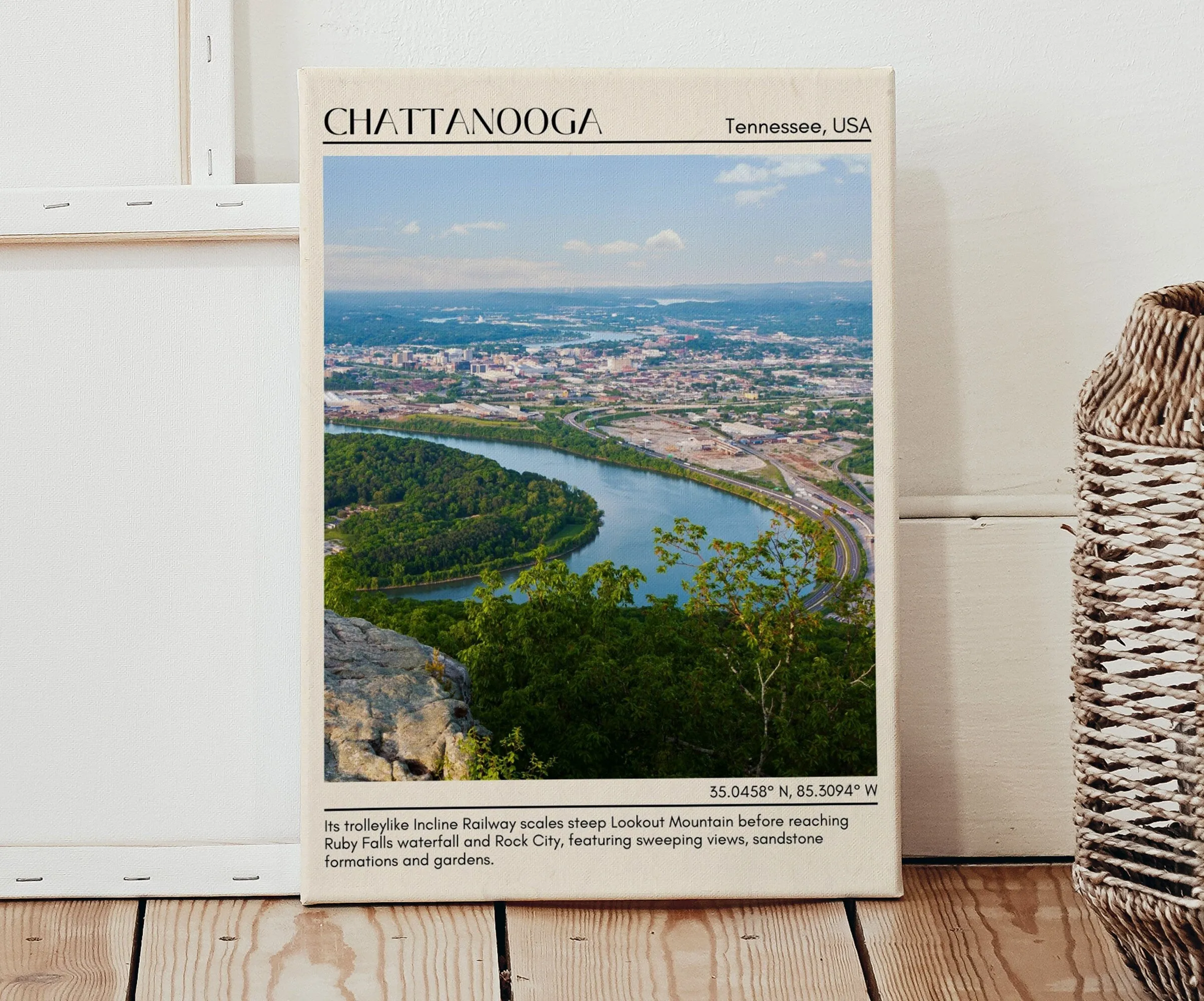 Chattanooga Minimal Wall Art, Tennessee, USA