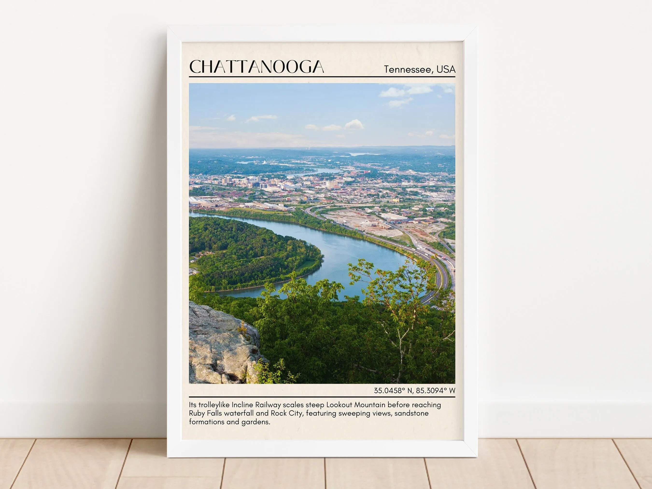 Chattanooga Minimal Wall Art, Tennessee, USA