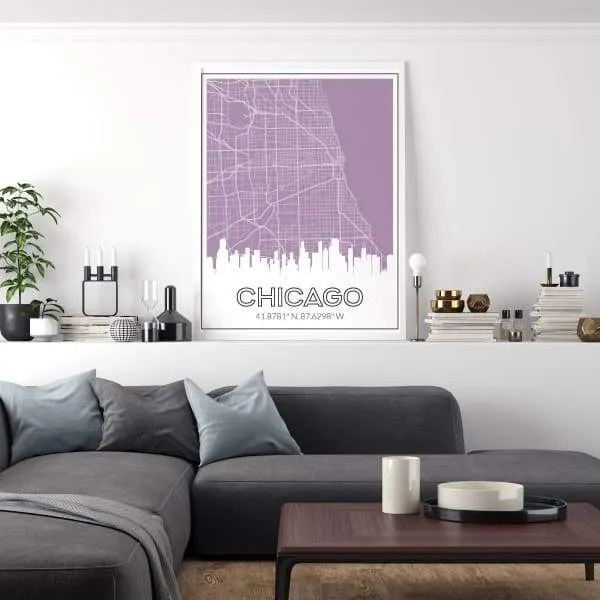 Chicago, Illinois skyline and map