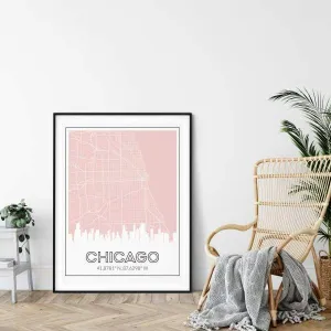 Chicago, Illinois skyline and map