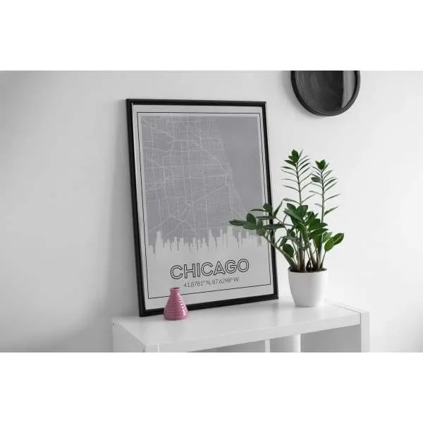 Chicago, Illinois skyline and map