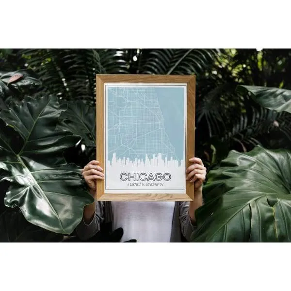 Chicago, Illinois skyline and map