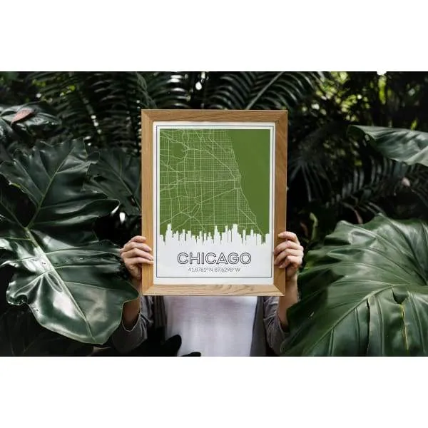 Chicago, Illinois skyline and map
