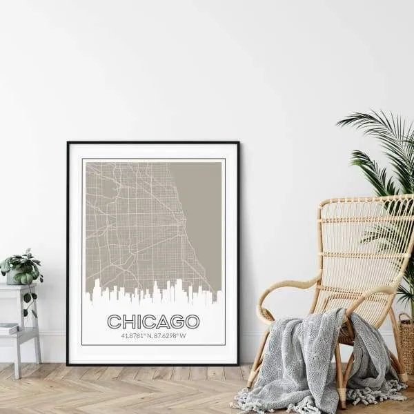 Chicago, Illinois skyline and map