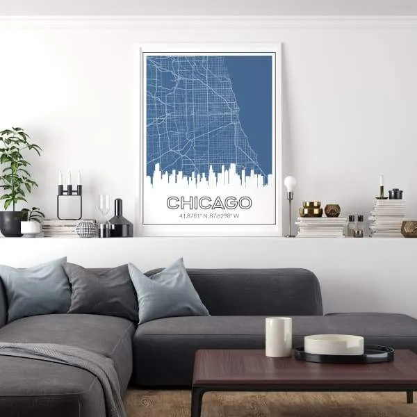 Chicago, Illinois skyline and map