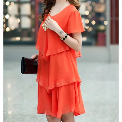 Chiffon Short Sleeved Layer Dress