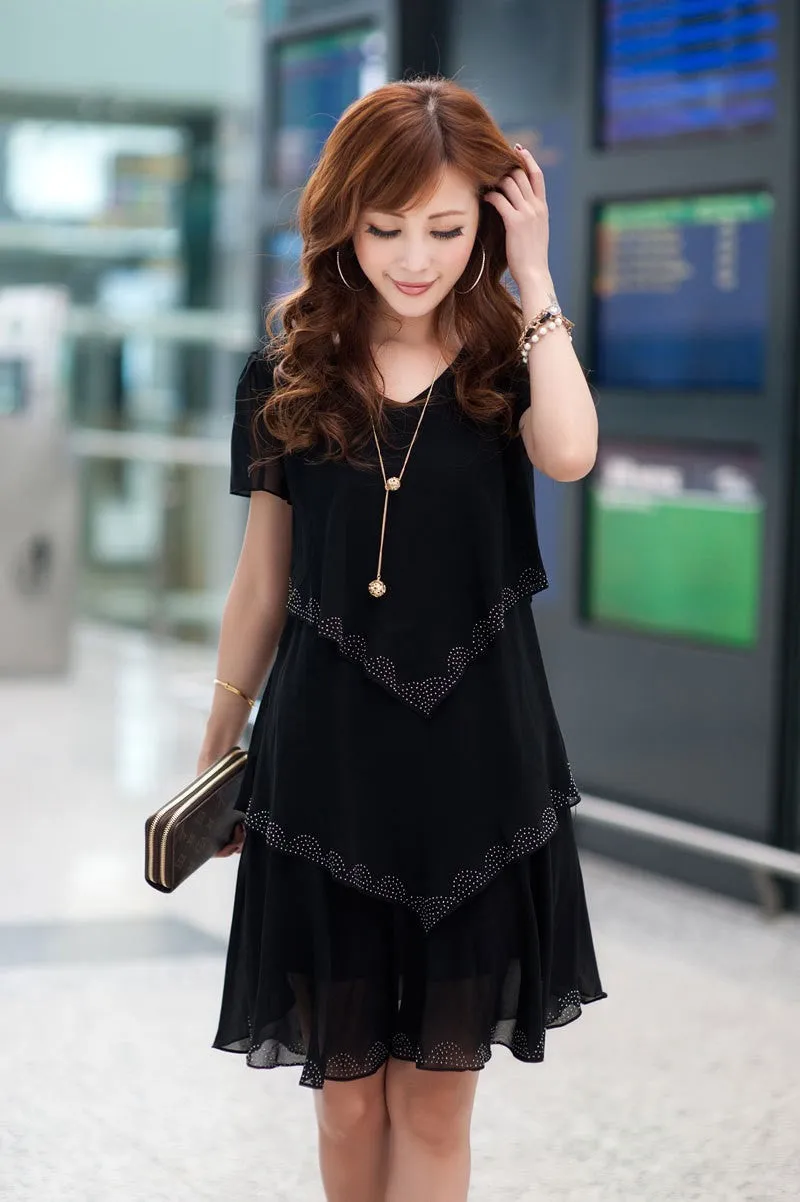Chiffon Short Sleeved Layer Dress