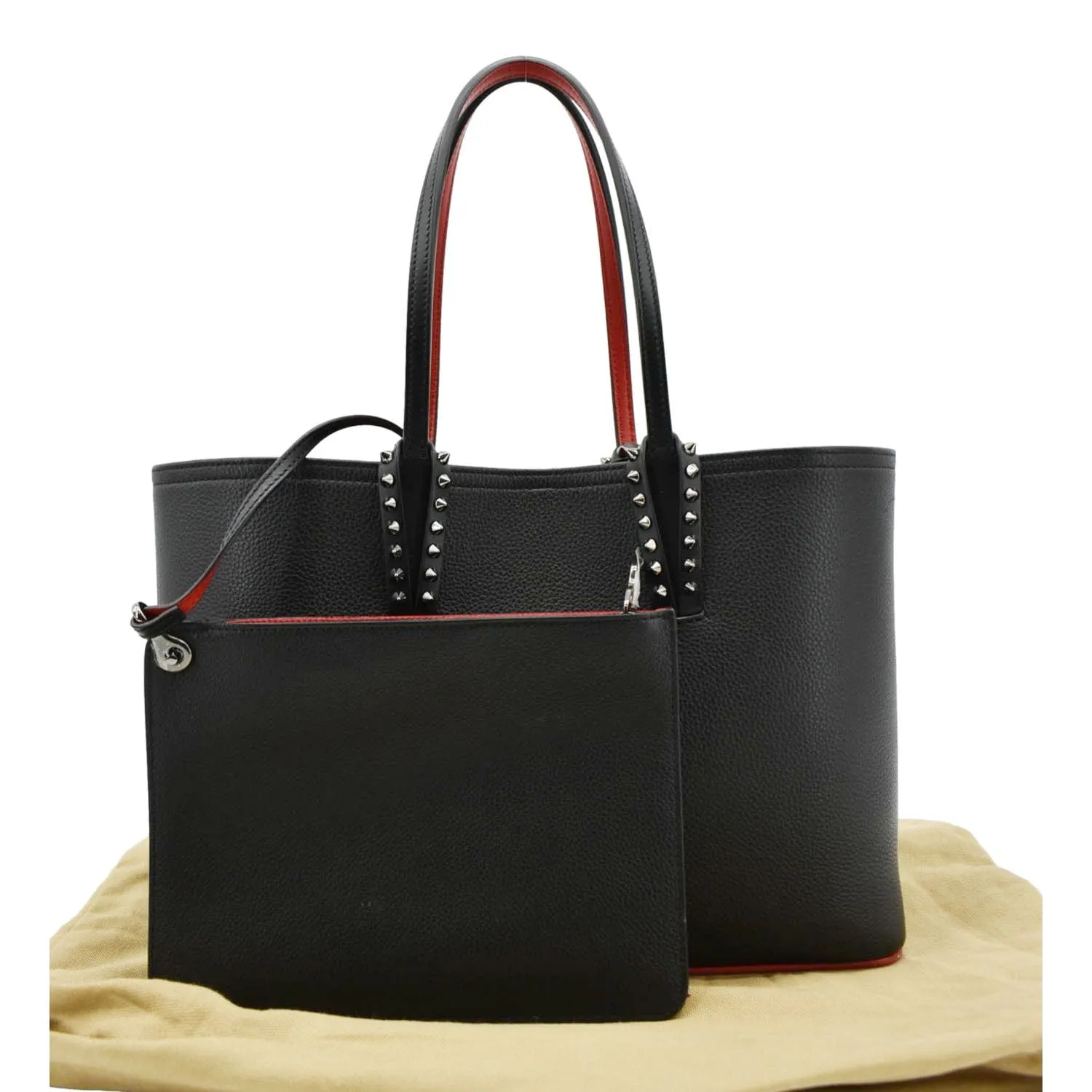 CHRISTIAN LOUBOUTIN Studded Cabata Leather Tote Bag Black