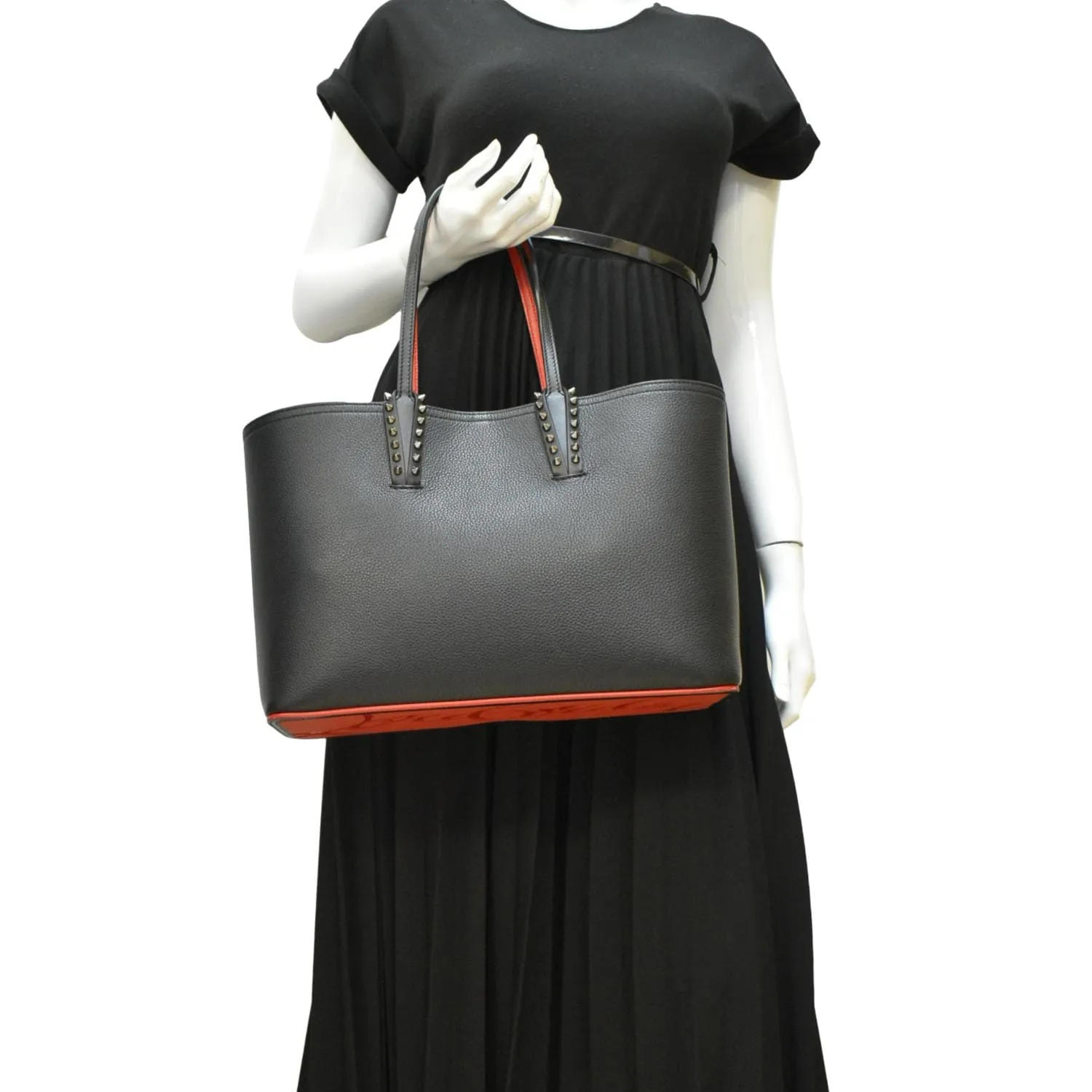 CHRISTIAN LOUBOUTIN Studded Cabata Leather Tote Bag Black