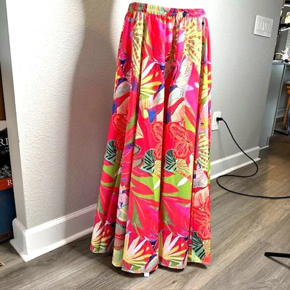 Christian Siriano NEW Gorgeous Colorful Tropical Maxi Skirt Sz Large