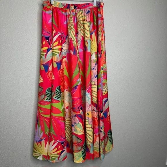 Christian Siriano NEW Gorgeous Colorful Tropical Maxi Skirt Sz Large