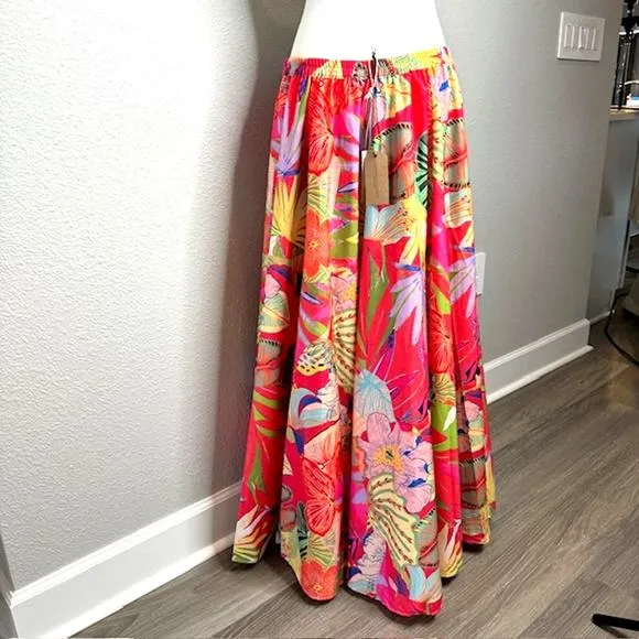 Christian Siriano NEW Gorgeous Colorful Tropical Maxi Skirt Sz Large