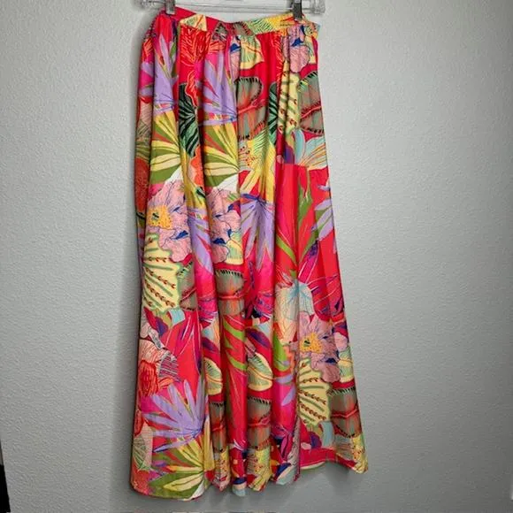 Christian Siriano NEW Gorgeous Colorful Tropical Maxi Skirt Sz Large