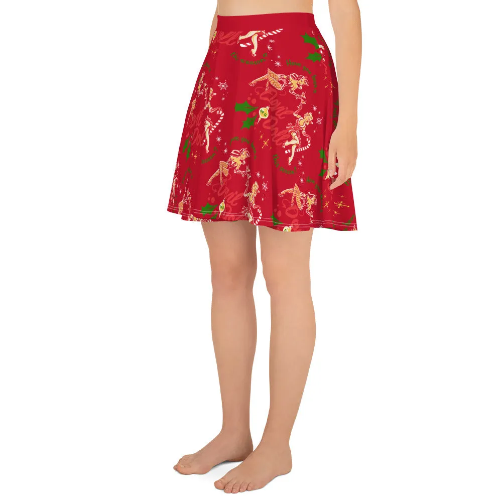 Christmas Pinup Flowy Skirt - lipstick red