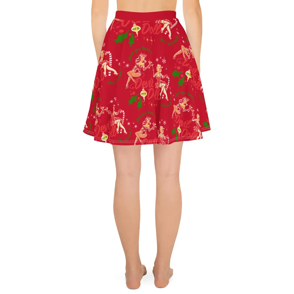Christmas Pinup Flowy Skirt - lipstick red