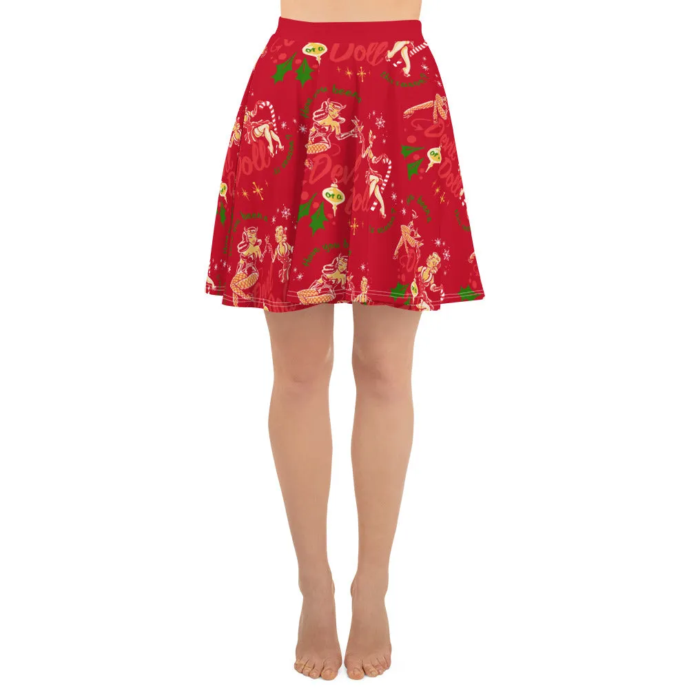 Christmas Pinup Flowy Skirt - lipstick red