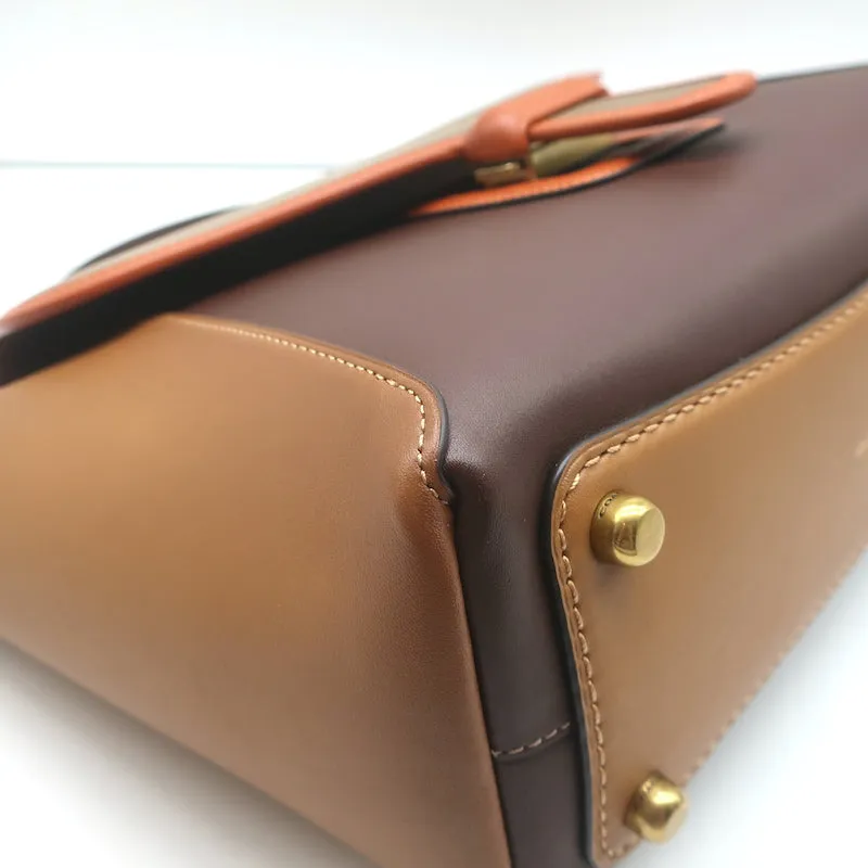 COACH Courier Carryall Top Handle Bag Brown Colorblock Leather Shoulder Bag