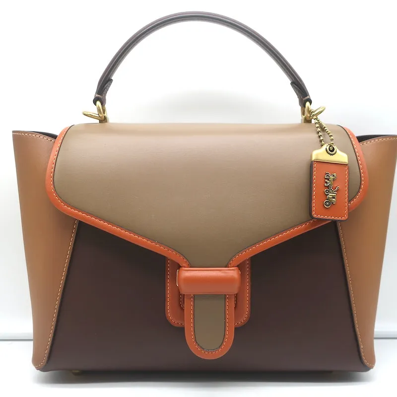 COACH Courier Carryall Top Handle Bag Brown Colorblock Leather Shoulder Bag